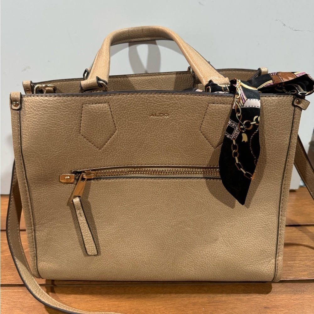 ALDO woman's tan satchel with scarf purse - Picture 7 of 12